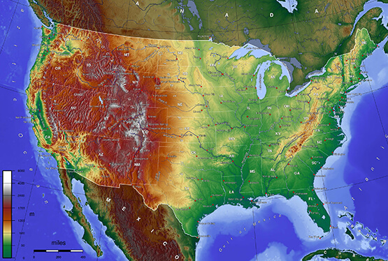 USA Mean Elevation Map