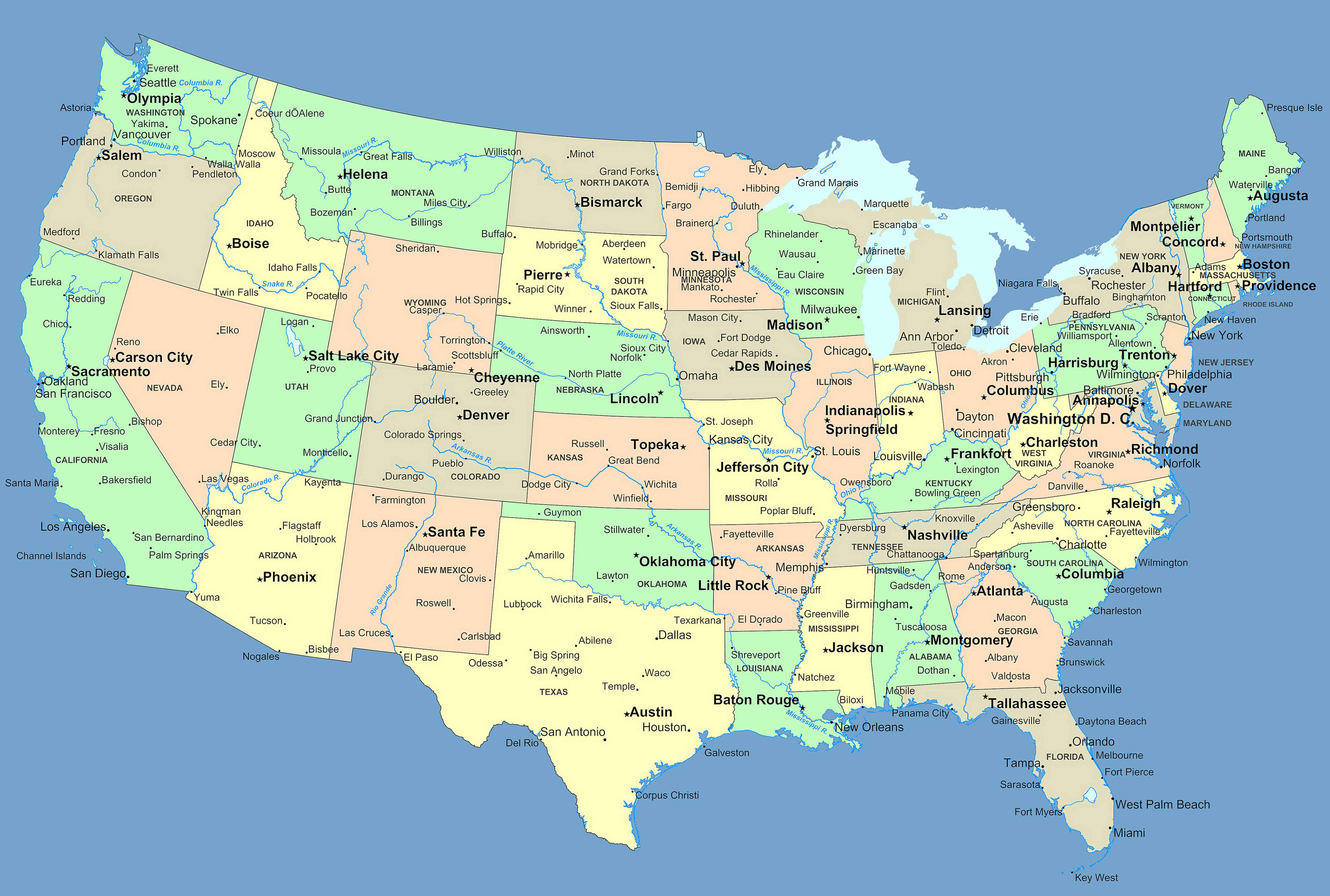 America Map with States and Cities