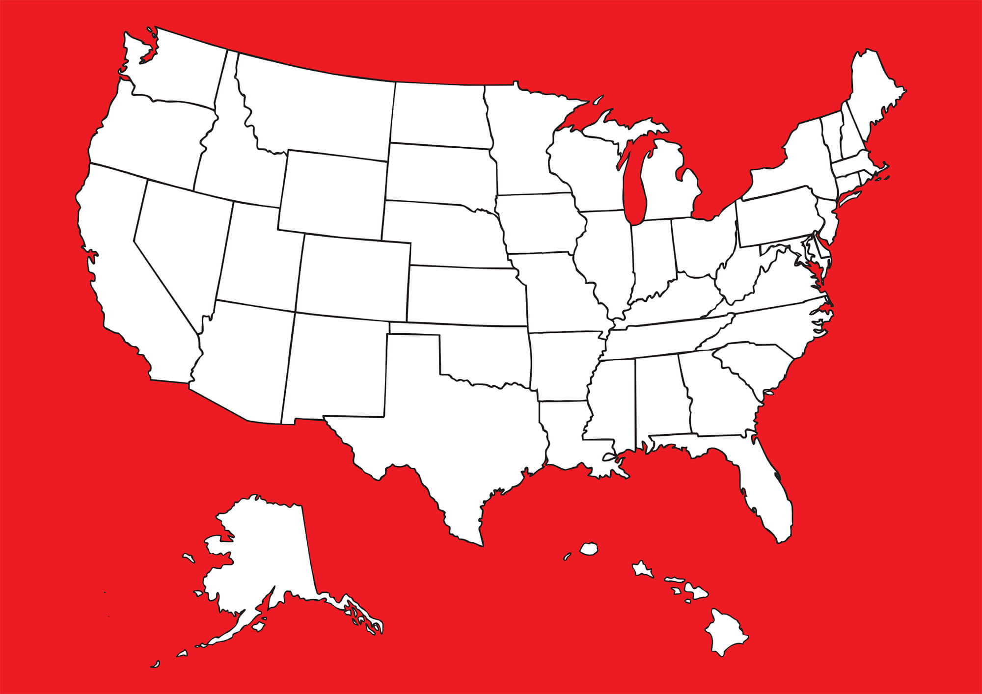 USA blank outline states Map