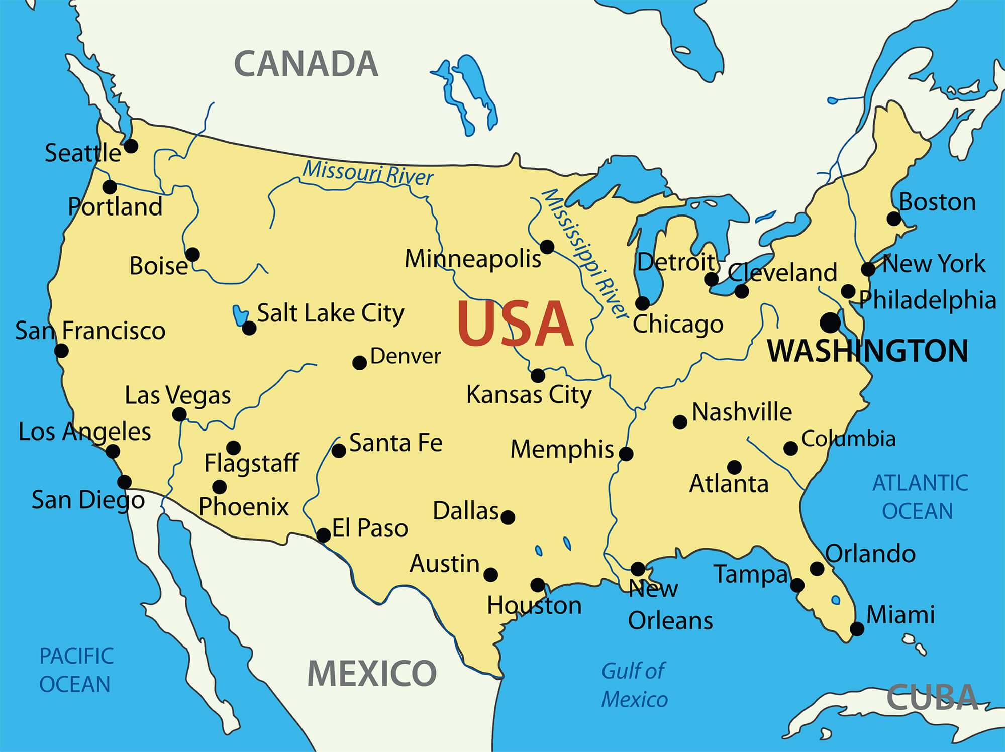 USA Map with Cities
