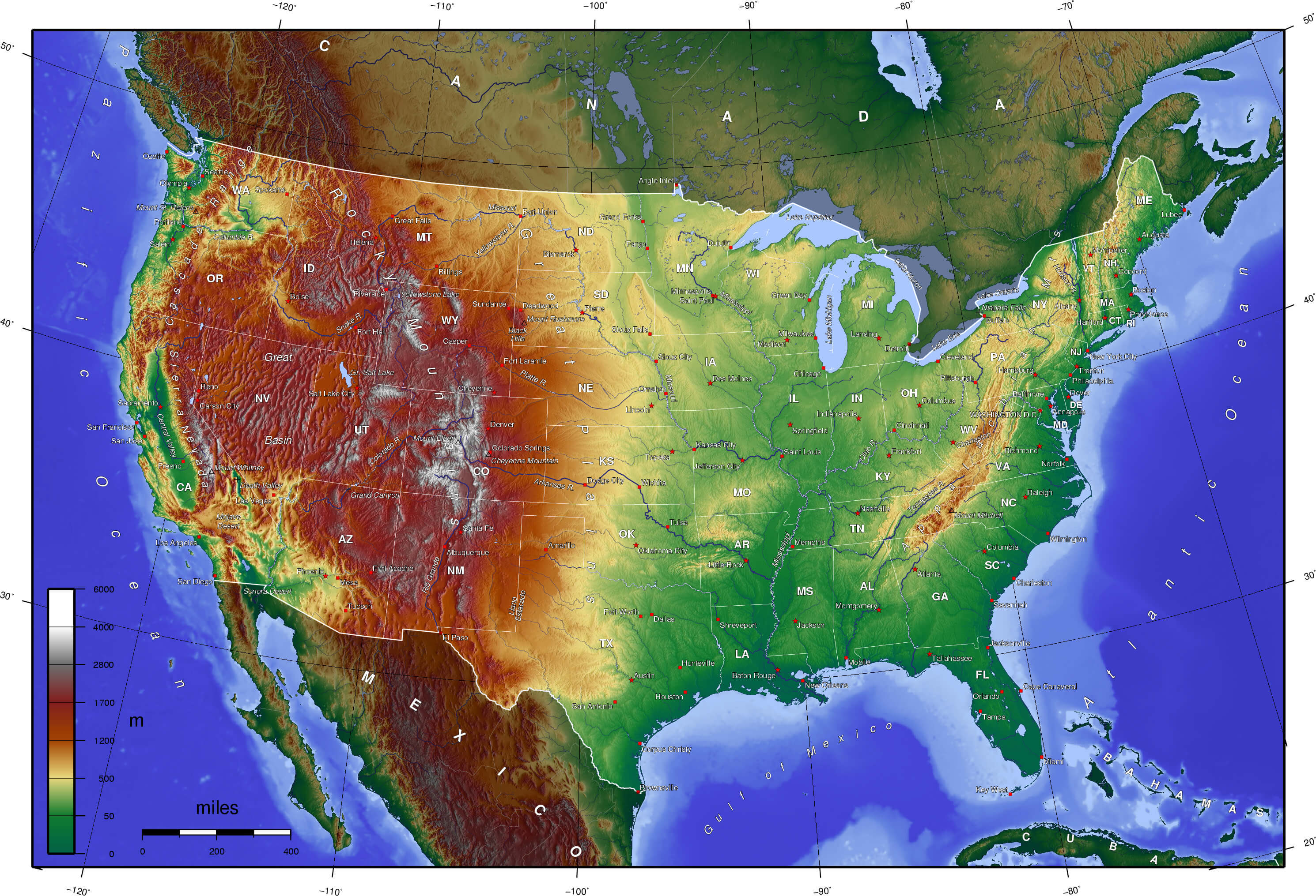USA Mean Elevation Map
