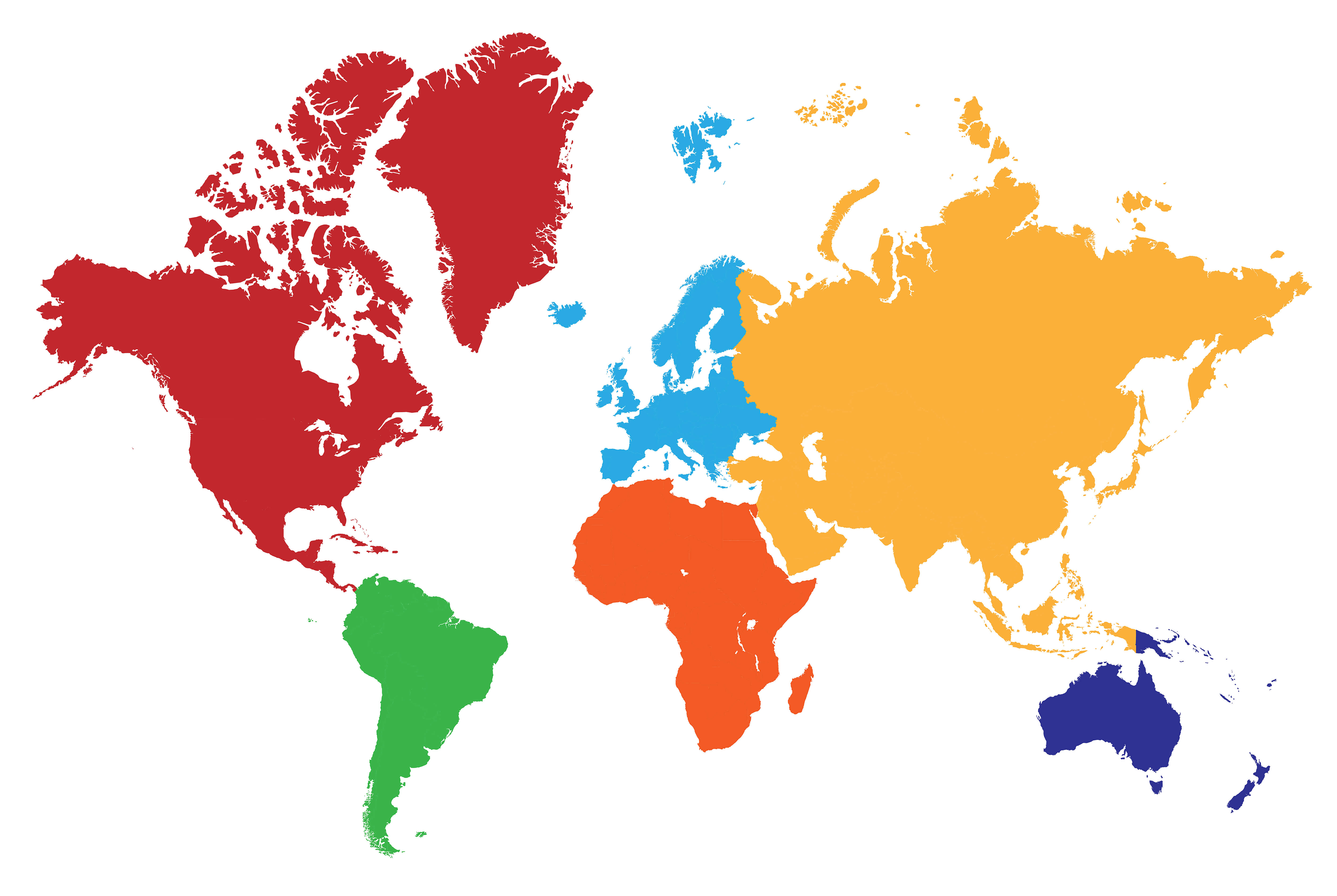 High Resolution World Continents Map