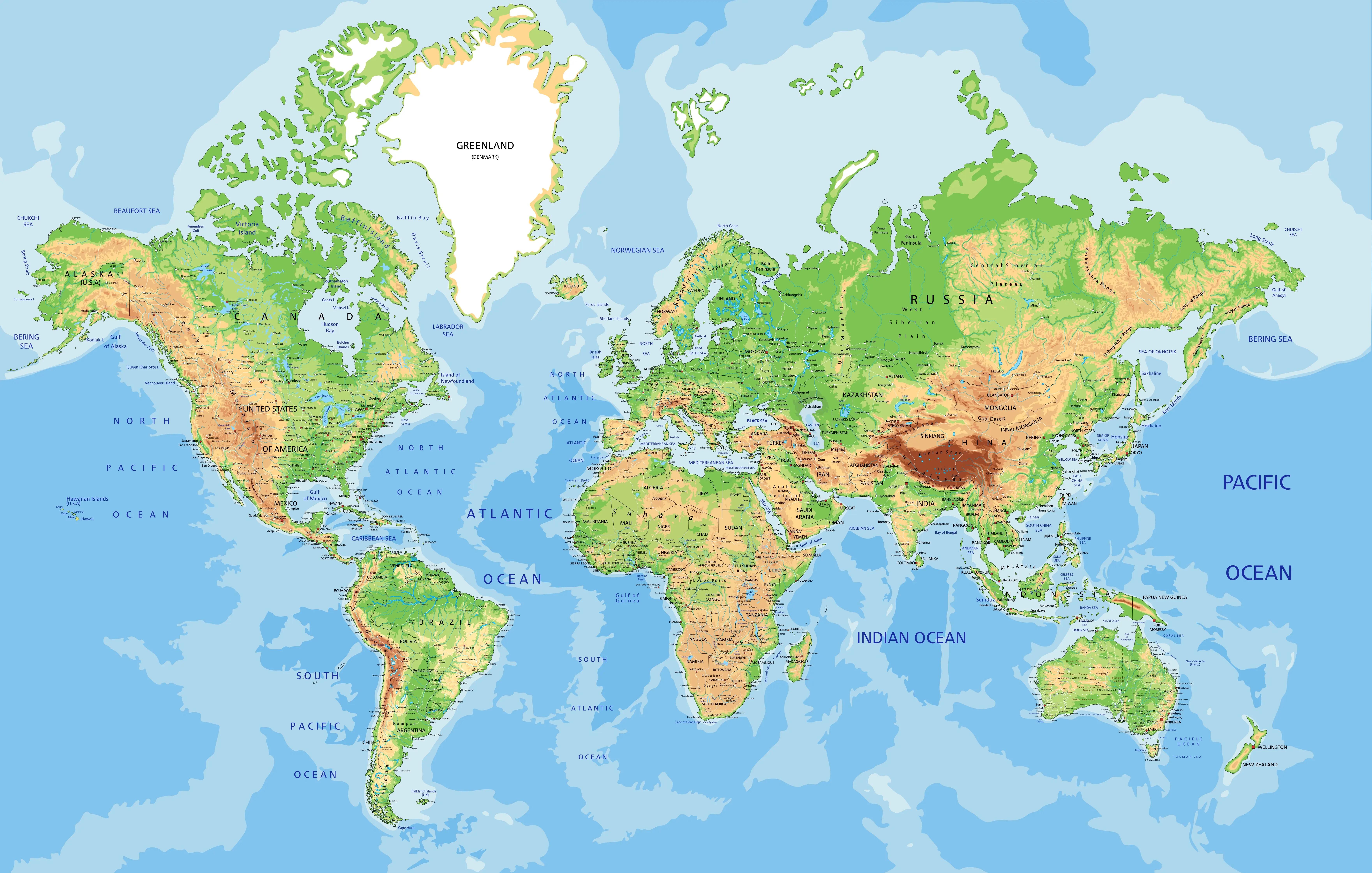 Map of Physical World Map ǀ Maps of all cities and countries for